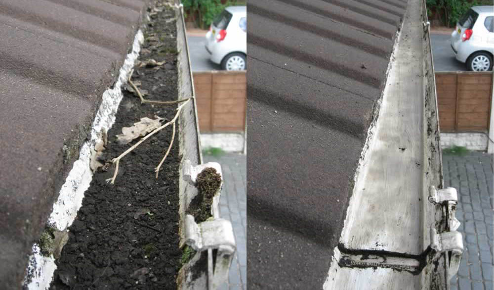 Gutter cleaning before and after